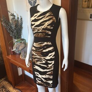 Calvin Klein size 4 black and leopard print body con dress size for like  new